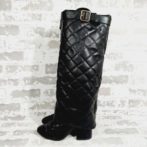 New Wild Diva Quilted Black Heeled Knee High Boots i923